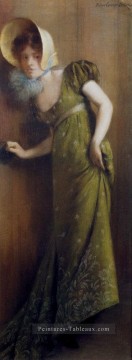 Femme élégante dans une robe verte Carrier Belleuse Pierre Peinture à l'huile